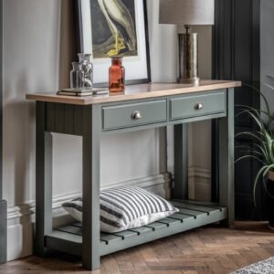 Elvira Wooden Console Table With 2 Drawers In Moss And Oak