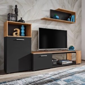 Elyria I Wooden Entertainment Unit In Matt Black And Wotan Oak