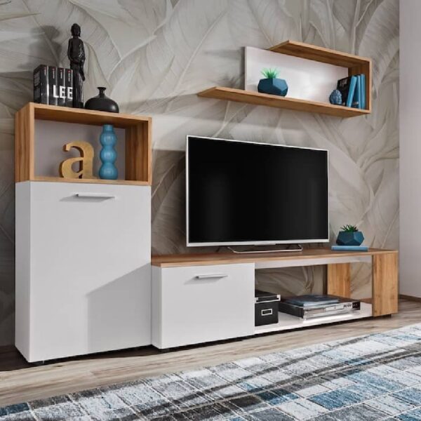 Elyria I Wooden Entertainment Unit In Matt White And Wotan Oak