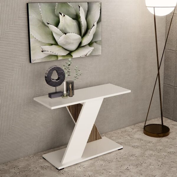 Enna High Gloss Rectangular Console Table In White