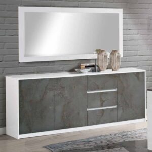 Graz Sideboard 3 Doors With Mirror In Matt White And Oxide