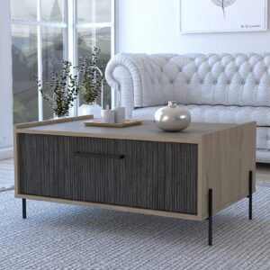 Heswall Wooden Coffee Table With 1 Flip Door In Oak And Grey