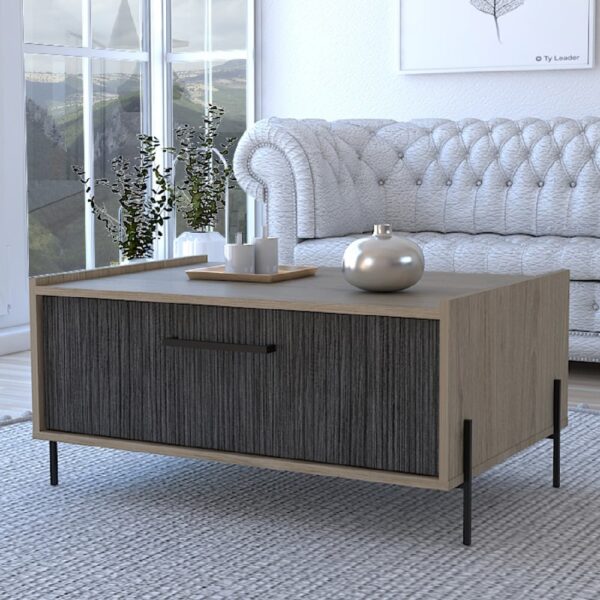 Heswall Wooden Coffee Table With 1 Flip Door In Oak And Grey