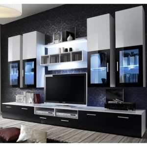 Lansing High Gloss Entertainment Unit In Black And White With LED