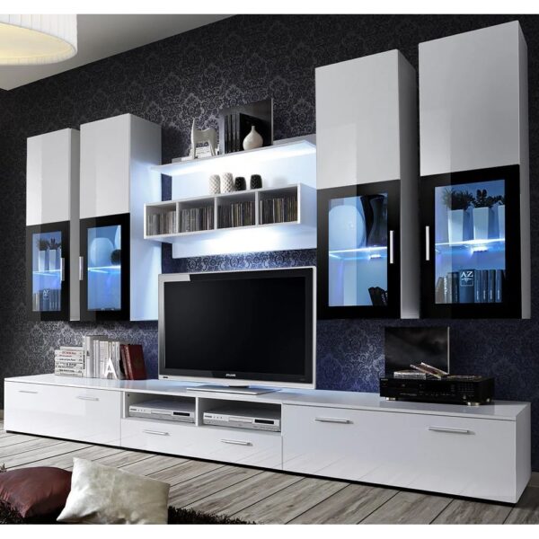 Lansing High Gloss Entertainment Unit In White With LED