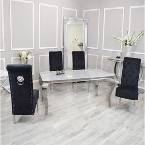 Laval White Glass Dining Table With 6 Elmira Black Chairs