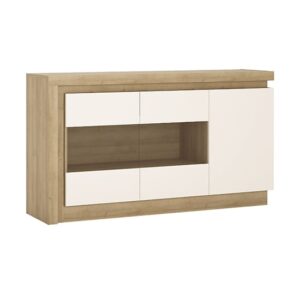 Lyco High Gloss Sideboard With 3 Doors In Oak White And LED