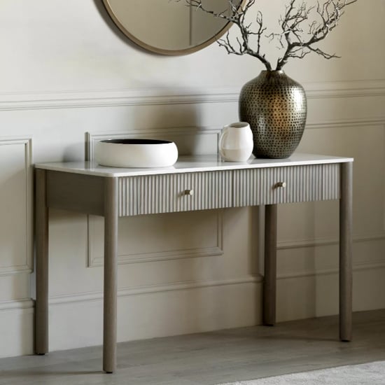 Madrid White Marble Top Console Table With 2 Drawers In Grey Wash