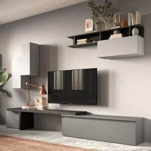 Maina Wooden Entertainment Unit In Ardesia And Gesso And Piombo