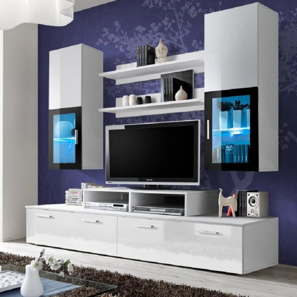 Maricopa High Gloss Entertainment Unit In White With LED