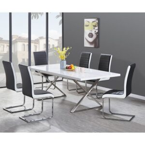 Mayline Extending White Dining Table 6 Symphony Black White Chairs