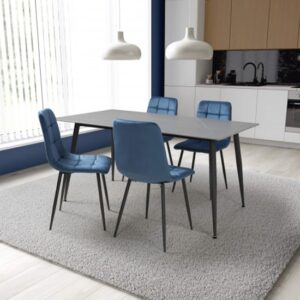 Modico Large Grey Ceramic Dining Table With 4 Massa Blue Chairs