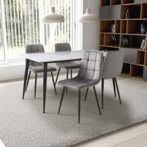 Modico Large White Ceramic Dining Table With 4 Massa Grey Chairs