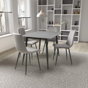 Modico Small Grey Ceramic Dining Table With 4 Leuven Grey Chairs