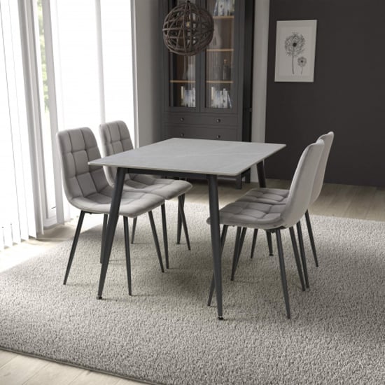 Modico Small Grey Ceramic Dining Table With 4 Massa Grey Chairs