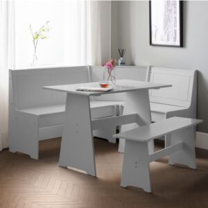 Nadira Corner Wooden Dining Set In Dove Grey With Storage Bench