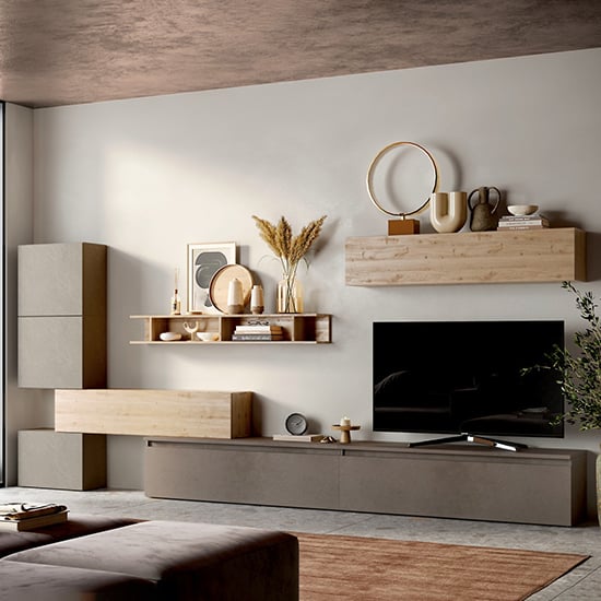 Naomi Wooden Entertainment Unit In Argilla And Bronze And Cadiz