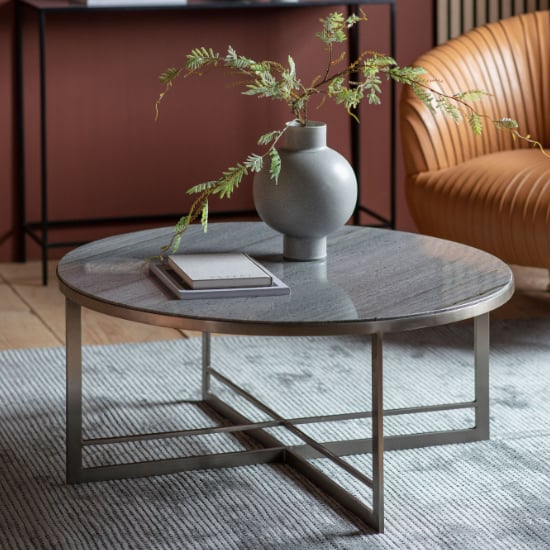 Nectar Marble Coffee Table Round With Silver Metal Frame