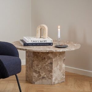 Newry Marble Stone Round Coffee Table In Brown