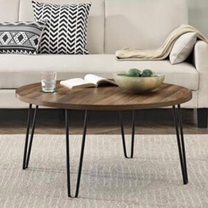 Ojai Wooden Round Coffee Table With Black Legs In Florence Walnut