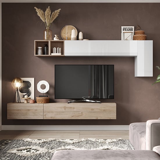 Olisa Wall Hung High Gloss Entertainment Unit In Bronze Mercure