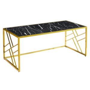 Ovid Gloss Black Marble Effect Coffee Table With Gold Frame