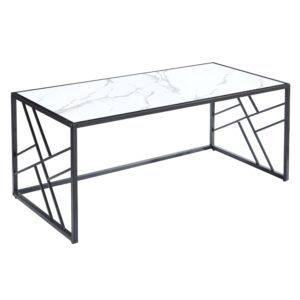 Ovid Gloss White Marble Effect Coffee Table With Black Frame