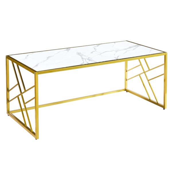 Ovid Gloss White Marble Effect Coffee Table With Gold Frame