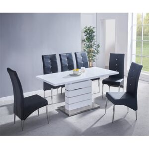 Parini Small Extending White Dining Table 6 Vesta Black Chairs