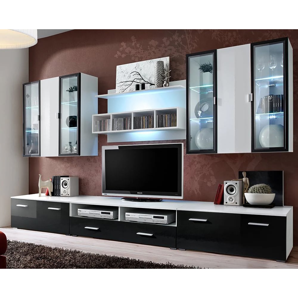 Quebec High Gloss Entertainment Unit In Black With LED