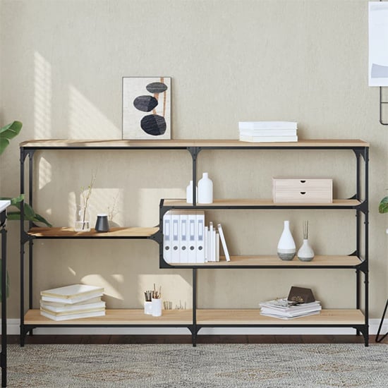 Rivas Wooden Console Table Wide With 4 Shelves In Sonoma Oak