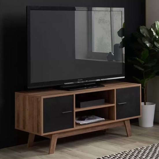 Salina Wooden TV Stand With 2 Doors In Walnut And Black