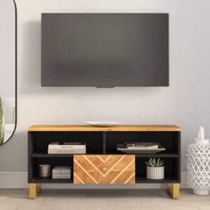 Sarlat Mangowood TV Stand 1 Drawer 4 Shelves In Brown And Black