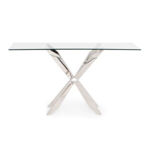 Selina Glass Console Table In Clear With Stainless Steel Base