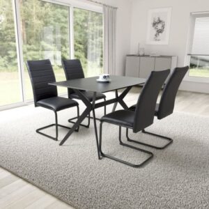 Tarsus Black Ceramic Dining Table With 4 Clisson Black Chairs