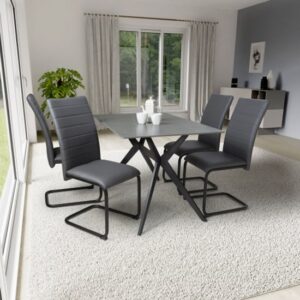 Tarsus Grey Ceramic Dining Table With 4 Clisson Grey Chairs