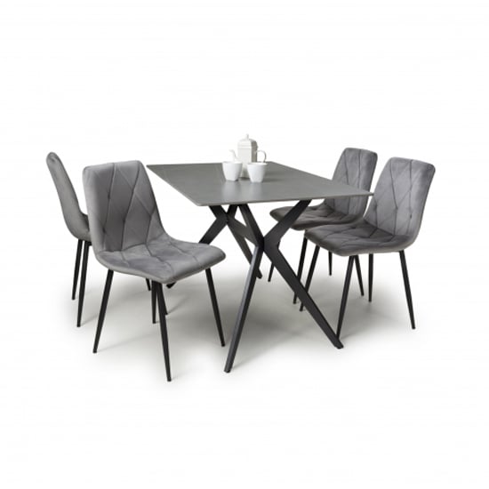 Tarsus Grey Ceramic Dining Table With 4 Vestal Grey Chairs