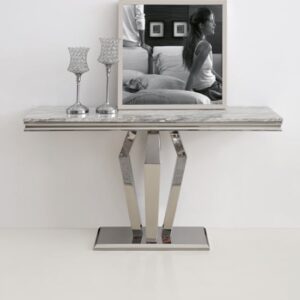 Valentino Grey Marble Console Table With Silver Steel Legs