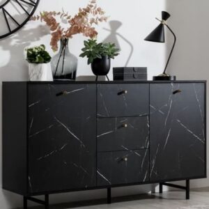 Venice Wooden Sideboard 2 Door 3 Drawer In Black Marble Effect