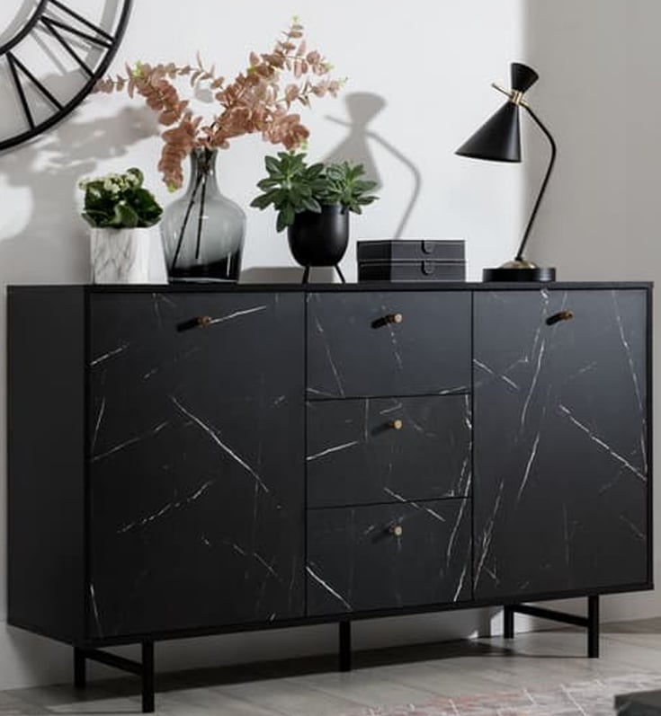 Venice Wooden Sideboard 2 Door 3 Drawer In Black Marble Effect