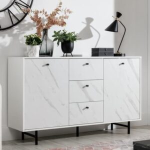 Venice Wooden Sideboard 2 Door 3 Drawer In White Marble Effect