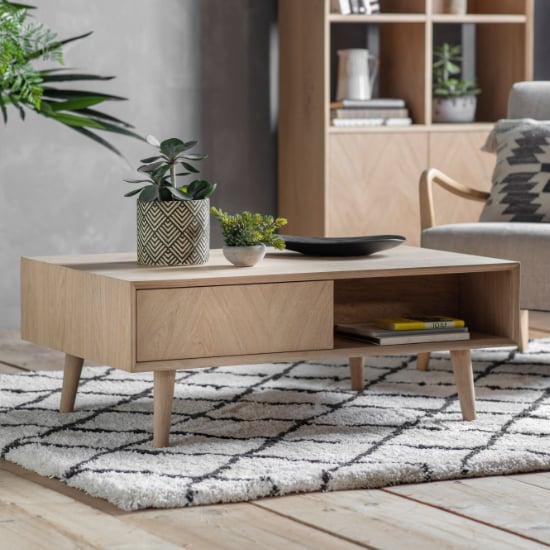 Manistee Wooden Coffee Table With 2 Drawers In Oak