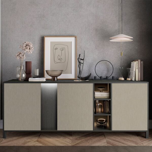 Venice High Gloss Sideboard With 3 Doors In Champagne And LED